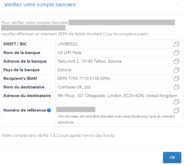 Informations compte coinbase