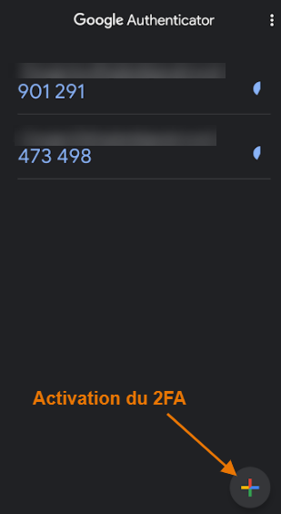 Activation du 2FA depuis Google Authenticator Activation du 2FA depuis Google Authenticator