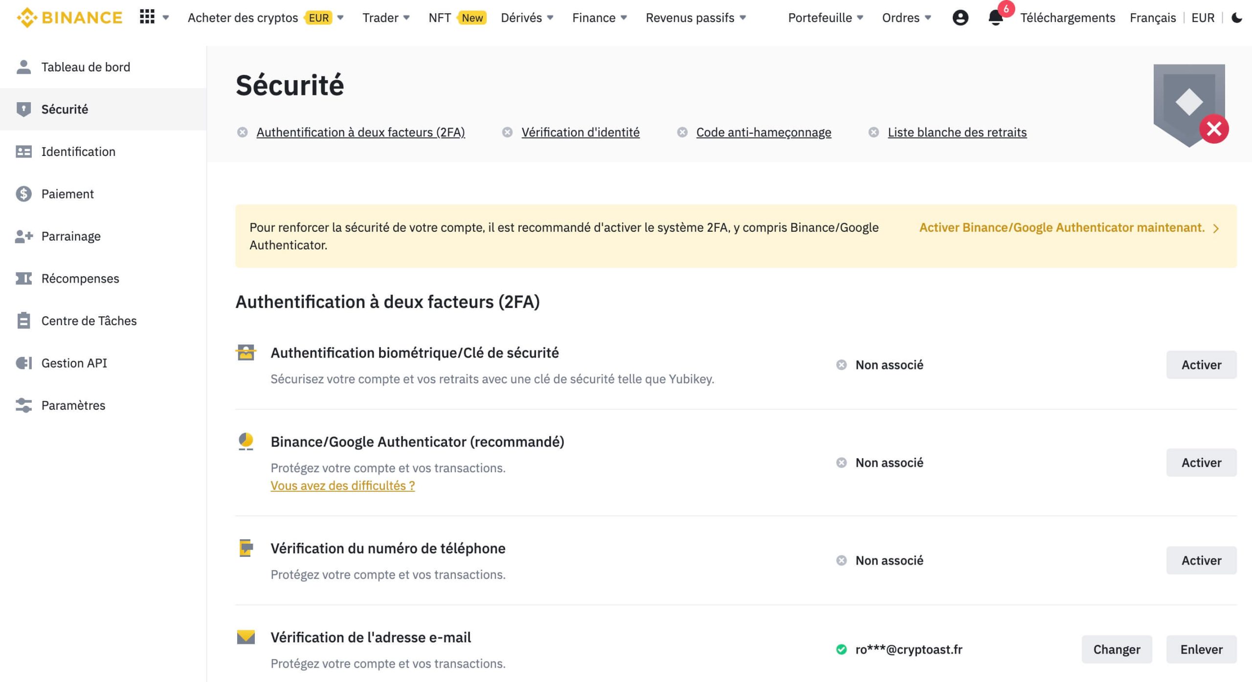 Activer 2FA Binance Activer 2FA Binance