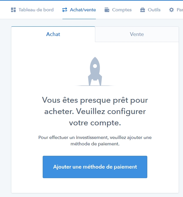 Cliquez sur Ajouter Methode de paiement sur Coinbase