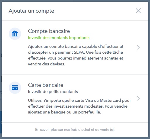 Coinbase - Choisir sa méthode de paiement