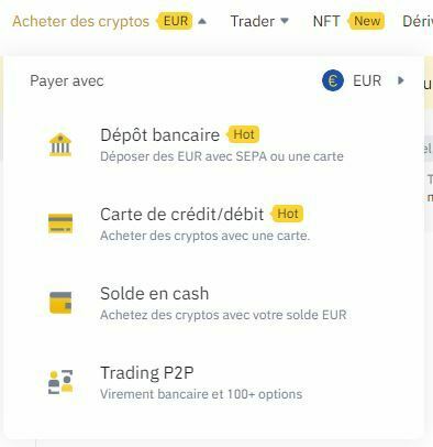 dépôt fiat euro dollar sur binance