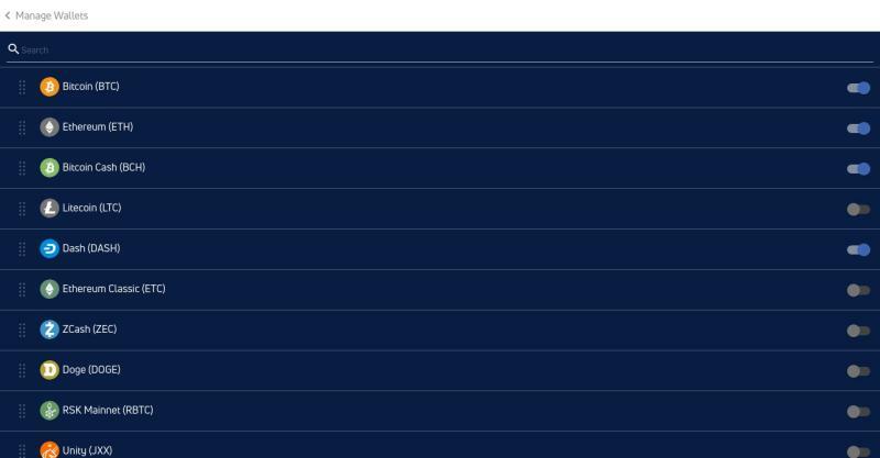 Choix des crypto-actifs