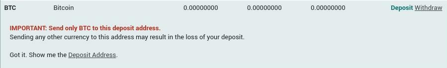 Avertissement dépôt BTC