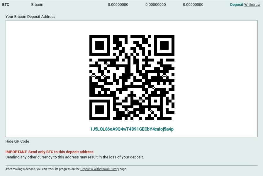 Adresse de dépôt BTC