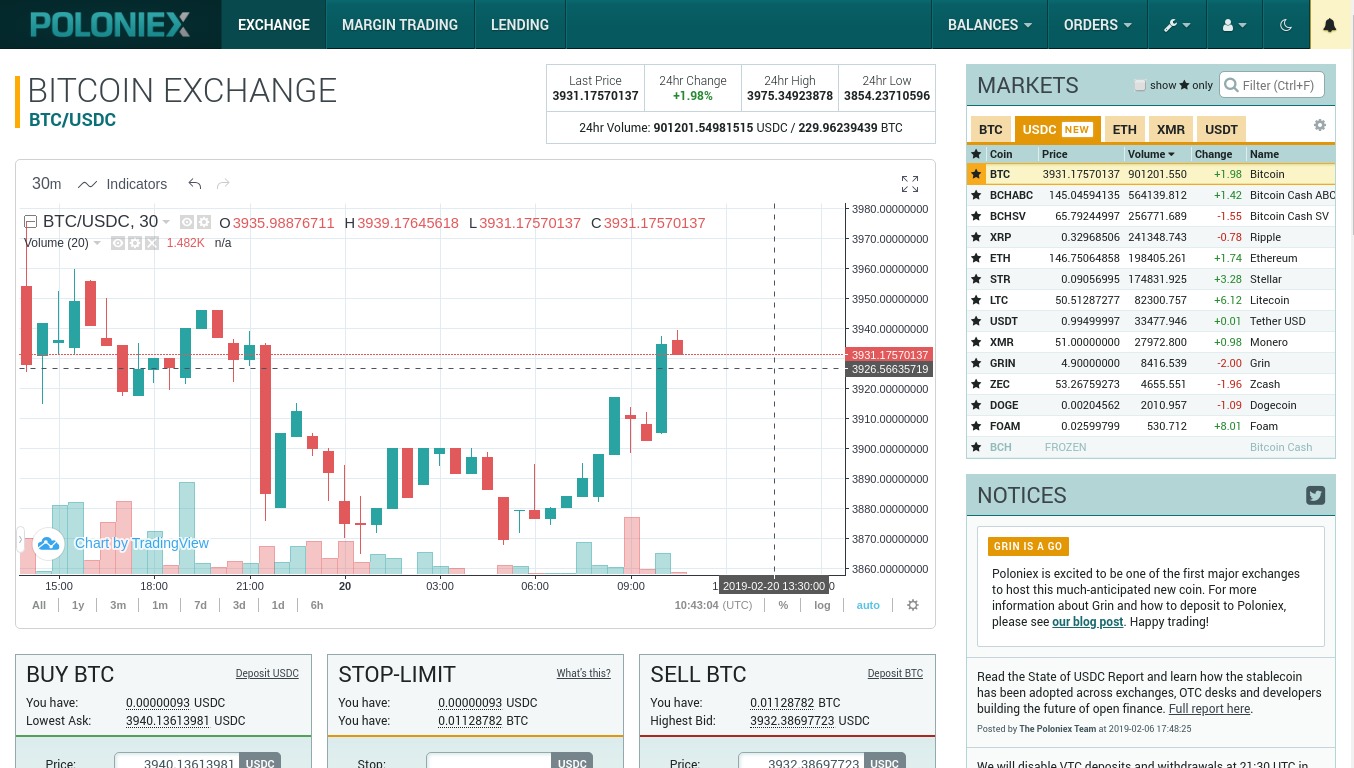 Paire d'échange BTC/USDC