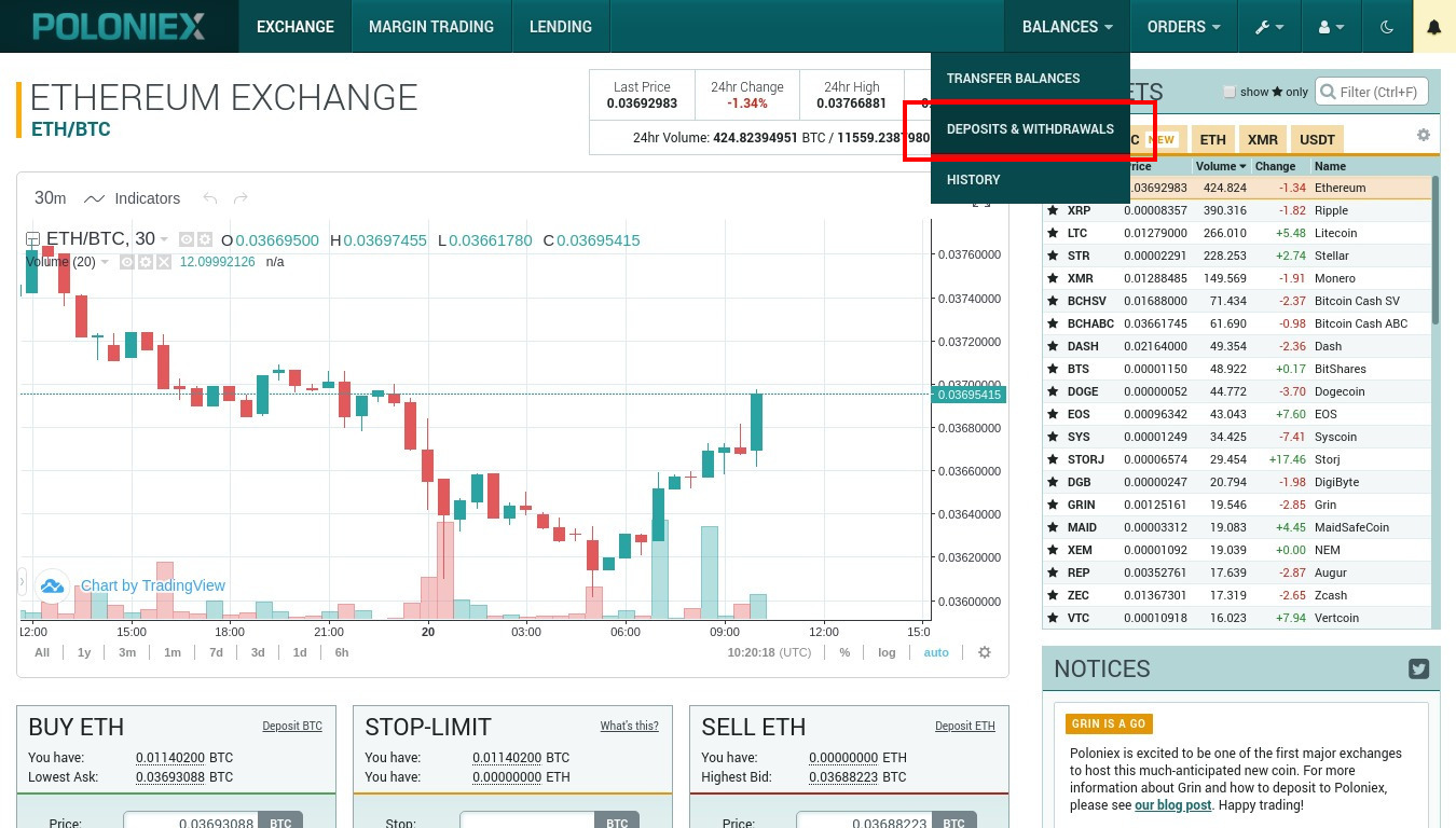 Menu dépôts et retraits