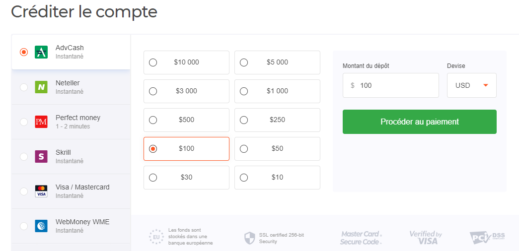 les différentes méthodes de dépôt ou de déposer de l'argent sur iq option