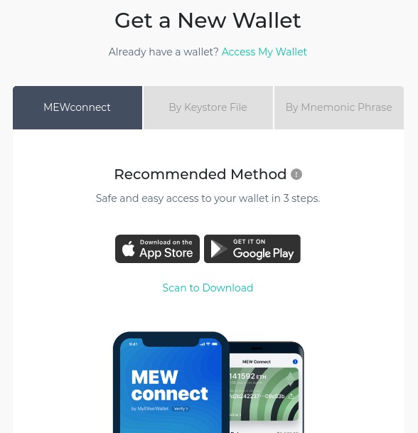 Créer portefeuille avec MEWconnect