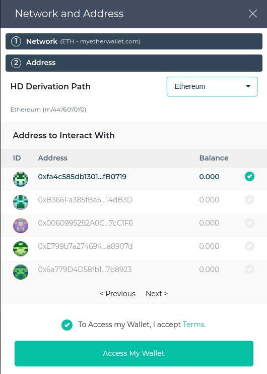 Accès phrase : choix adresse