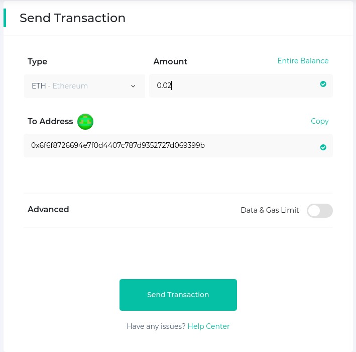 Envoyer transaction éthers