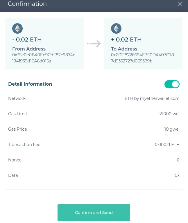 Confirmation transaction éthers