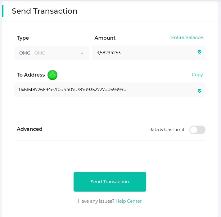 Envoyer transaction omisego