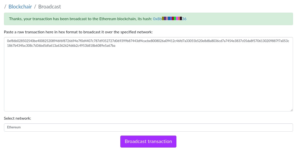 Diffusion sur Blockchair