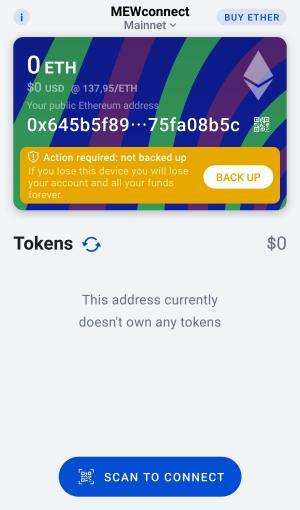 Écran principal et backup MEWconnect