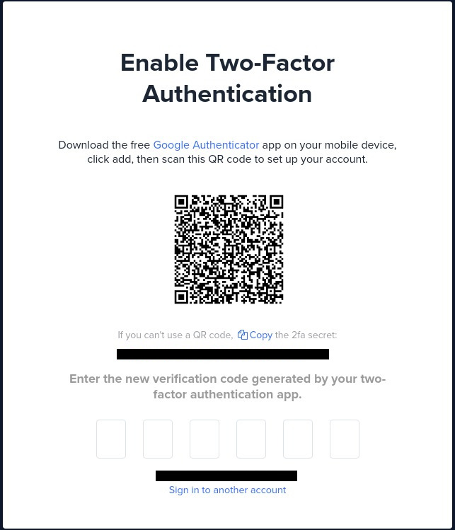 Code de mise en place de la double authentification