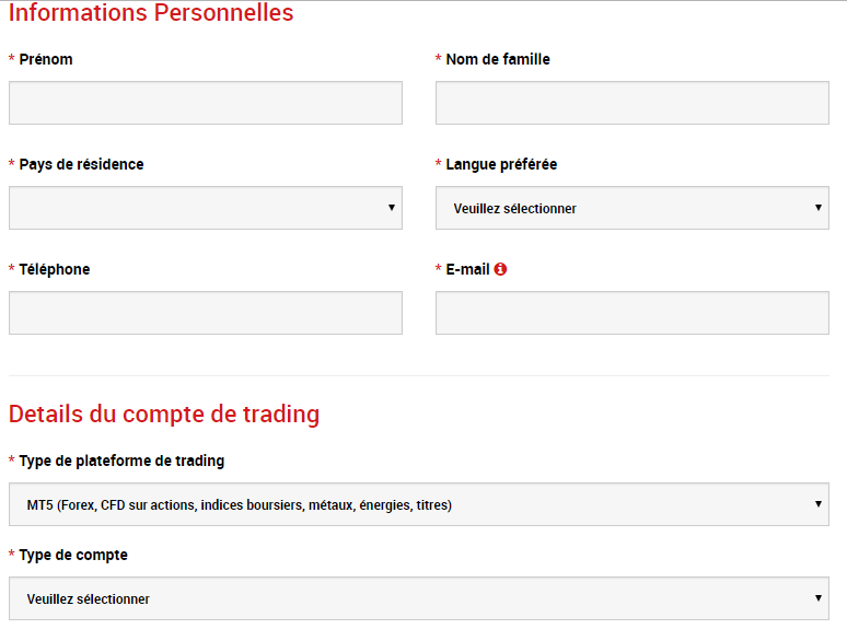 ouverture compte XM infos personnelles