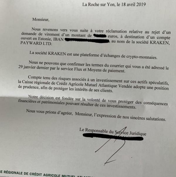 Censure Crédit Agricole Kraken