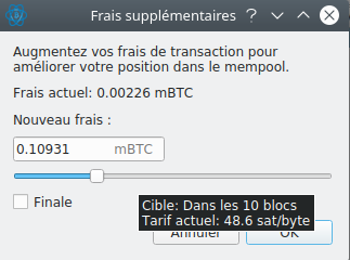 Spécifier frais transaction remplacée Replace-by-Fee Electrum