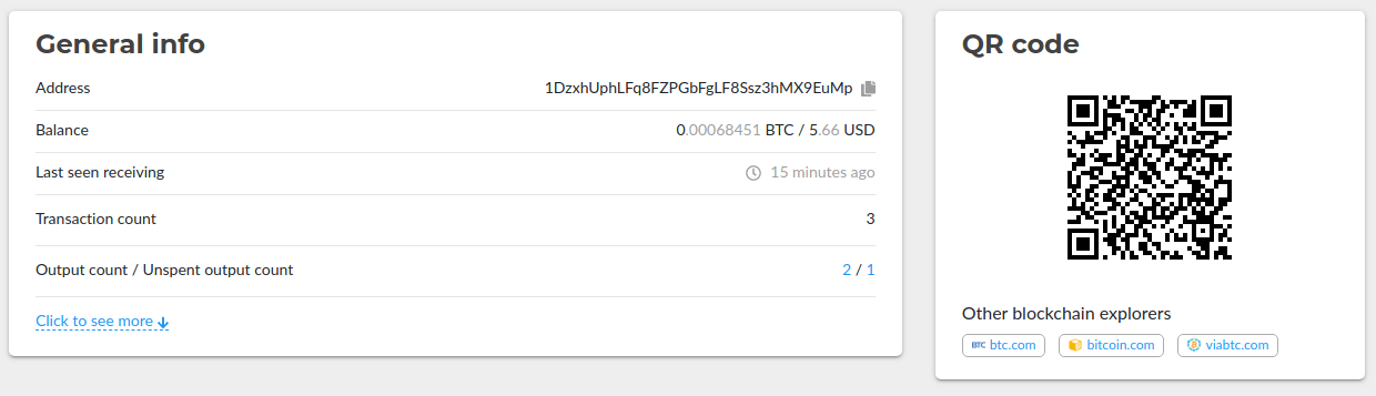 Adresse de réception BTC sur Blockchair