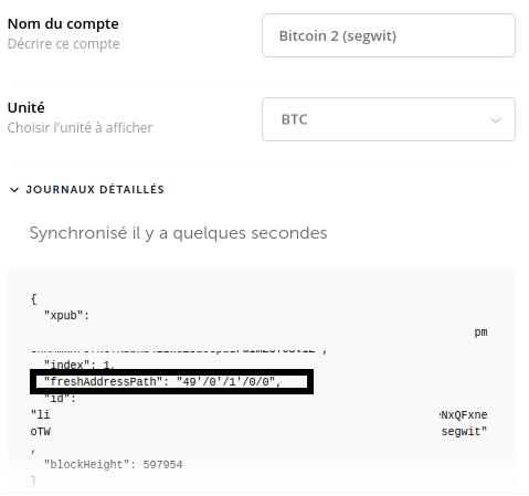 Affichage du chemin de dérivation