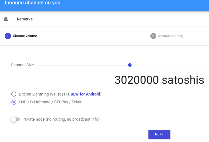 Interface de demande de canal lightning network entrant