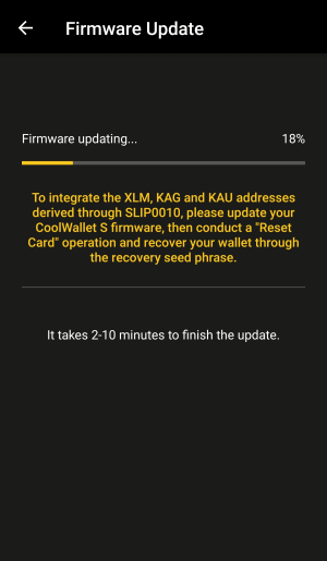 CoolBitX CoolWallet S Mise à jour du micrologiciel en cours