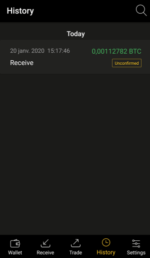 CoolBitX CoolWallet S historique transaction bitcoin non confirmée