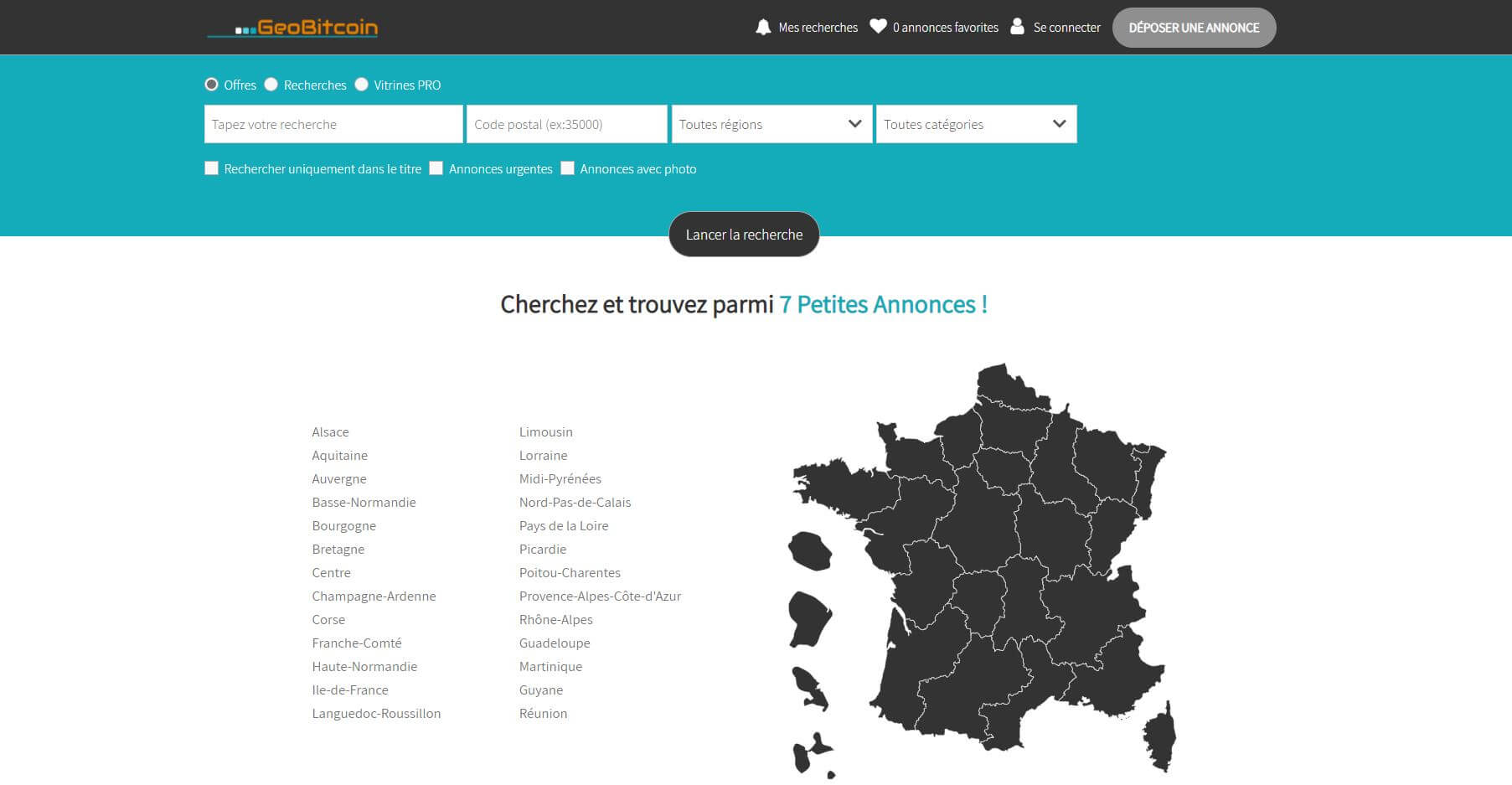 Capture d'écran du site Geobitcoin