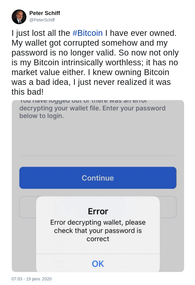 Peter Schiff perte bitcoin twitter