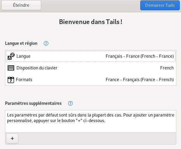 écran de démarrage de Tails