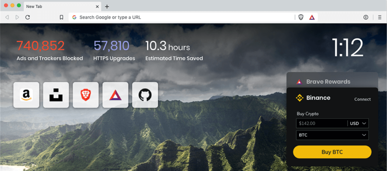 binance apparait sur la page d'accueuil de brave