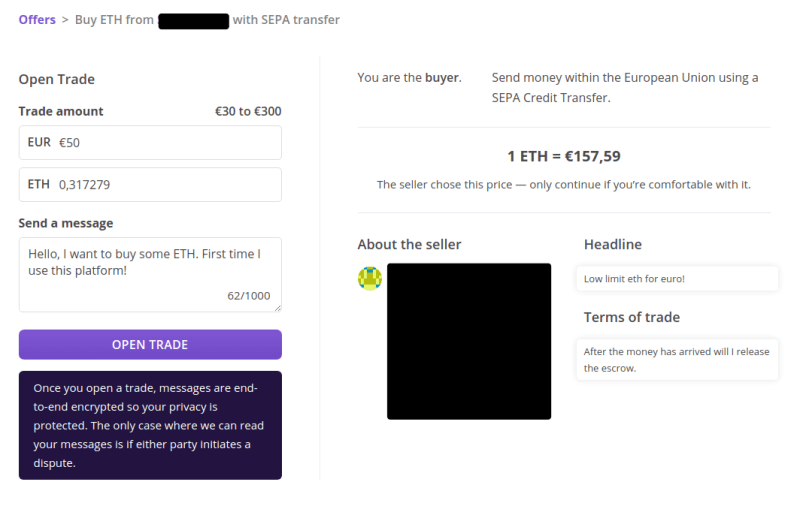 Ouverture d'un échange sur LocalCryptos