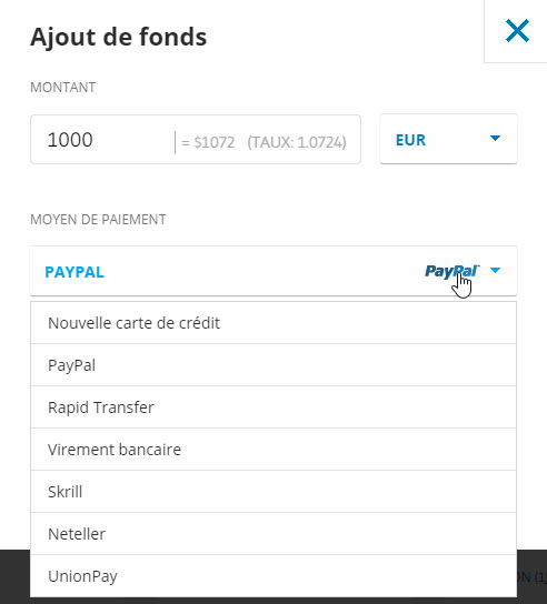 Déposer des fonds sur Etoro