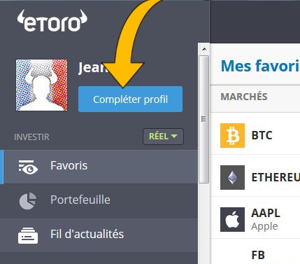 Compléter son profil sur etoro
