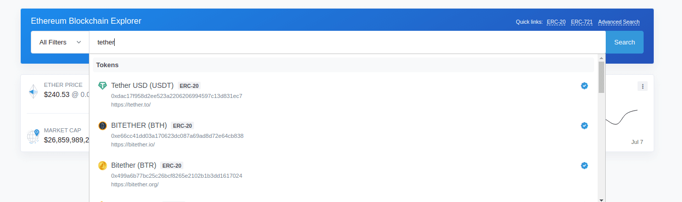 ERC-20 Etherscan Tether
