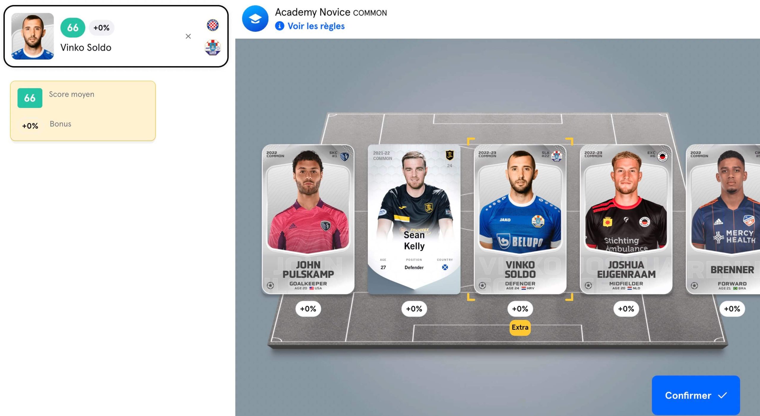 Equipe de joueurs sélectionnée pour la prochaine journée de compétition Sorare