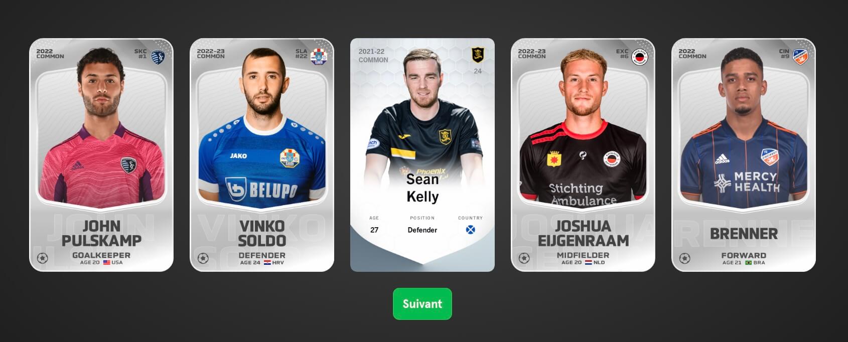 Pack de joueurs de départ obtenus au début de Sorare selon le club choisi