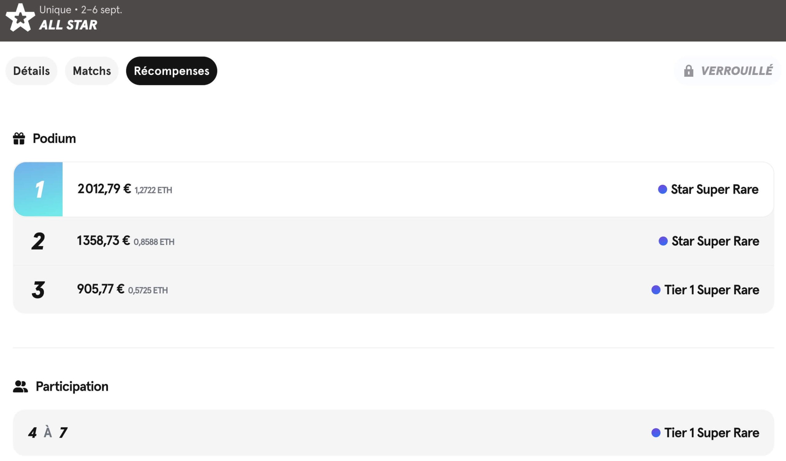 Prizepool récompenses pour les gagnants des ligues Sorare