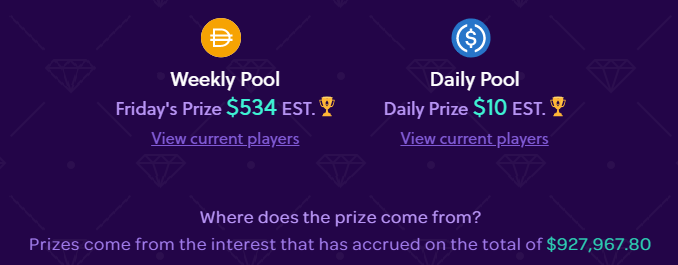 pooltogether gains en fonction des dépôts