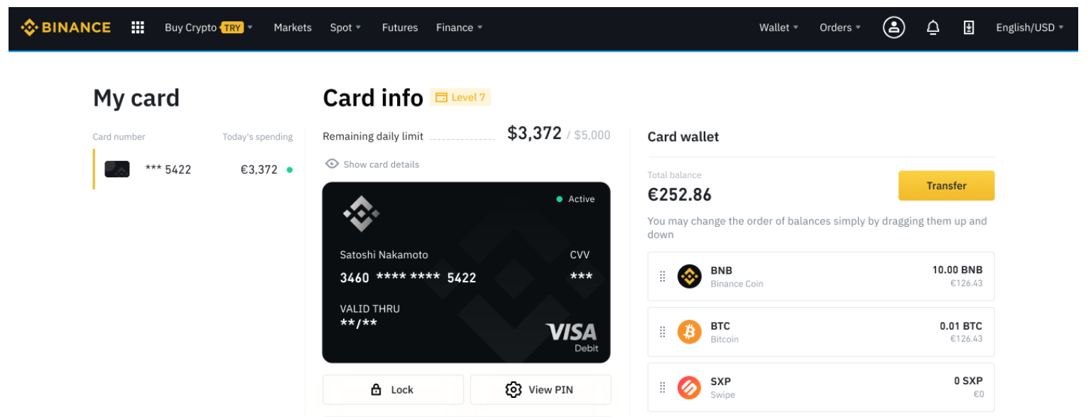 Binance Carte Dashboard