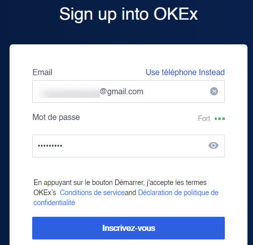 Page d'inscription à OKEx Page d'inscription à OKEx