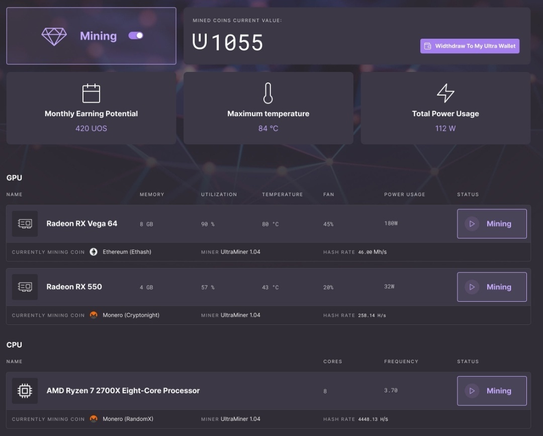 Ultra Miner Interface Ultra Miner Interface
