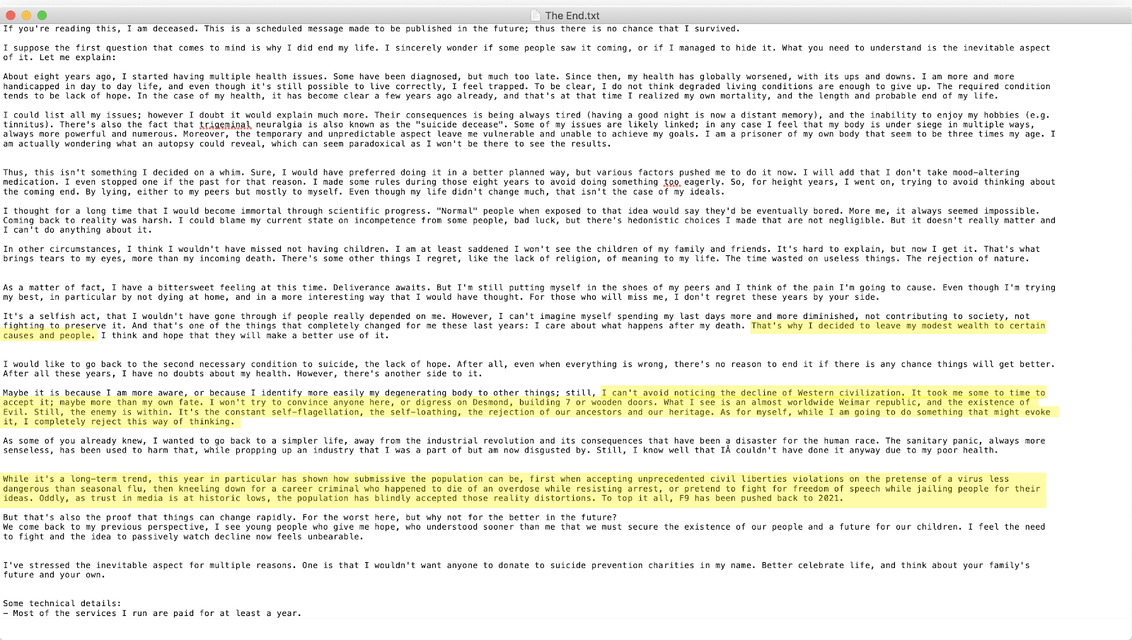 Lettre Suicide Donateur