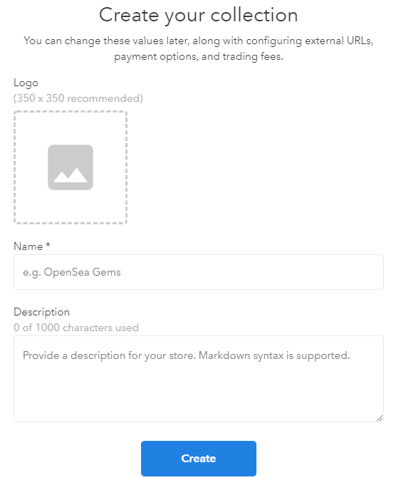 OpenSea Page Création NFT