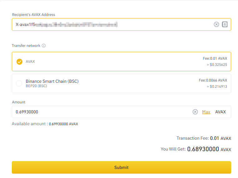 Binance Retrait AVAX