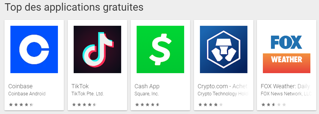 Google Play Coinbase application classement Google Play Coinbase application classement