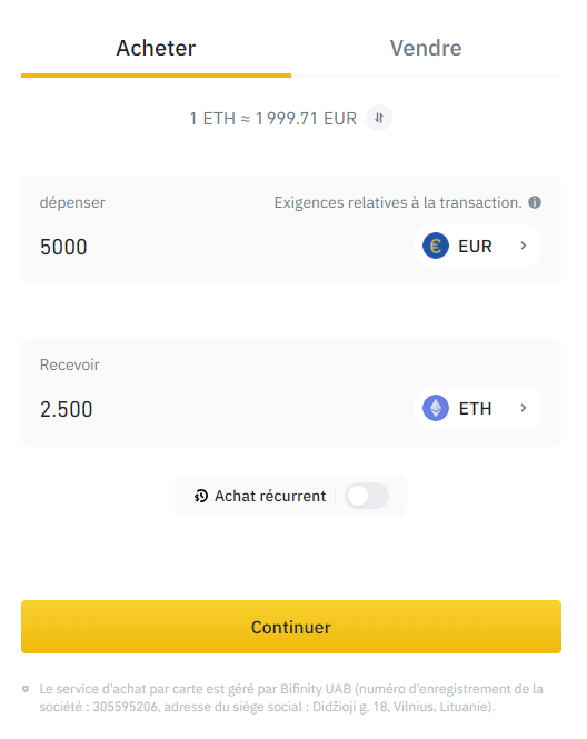 Achat ETH Binance final