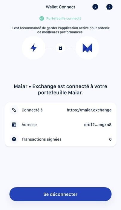 Connexion Maiar DEX