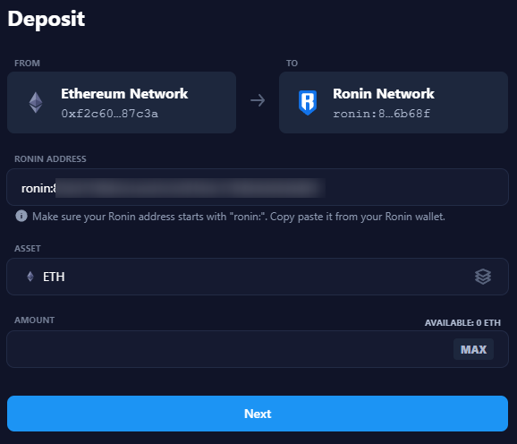 Deposit Ronin